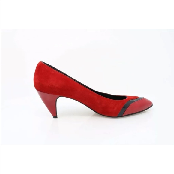 Vintage Palizzio Red Black Leather Pointed Toe Low Heel Pump - Slip On - Size 9N - Picture 8 of 16